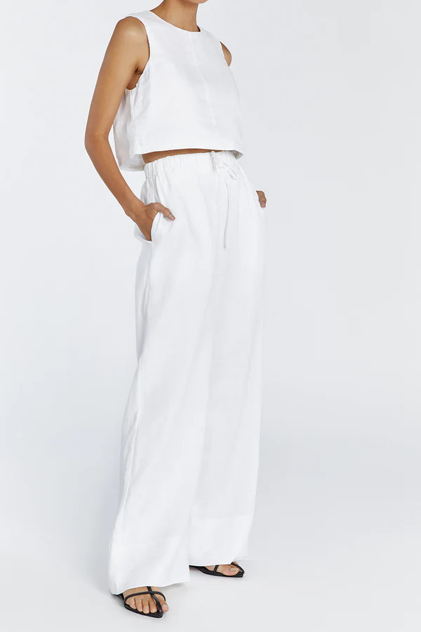 GINA WHITE LINEN ELASTIC WAIST PANT | DISSH