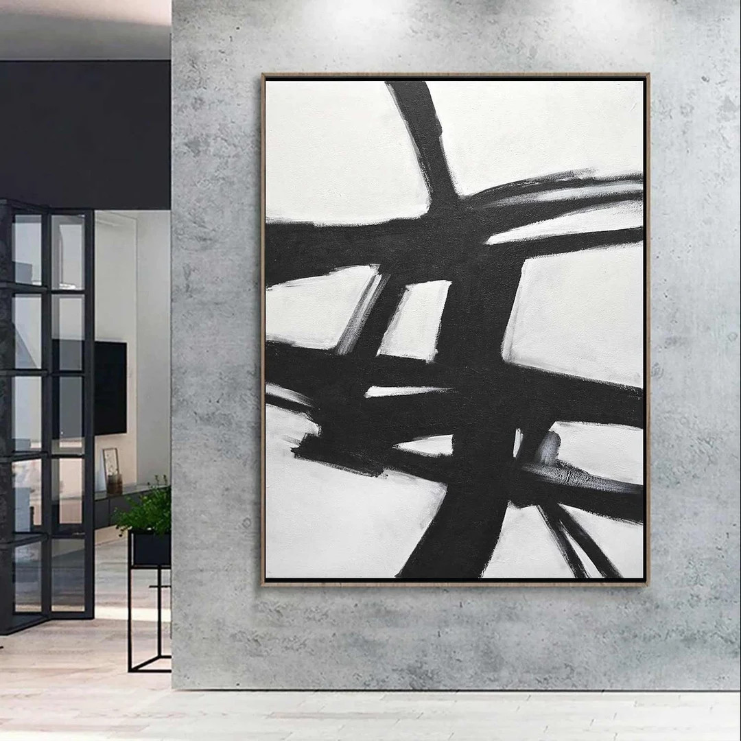 Black and White Abstract Expressionism Wall Art, Oversized Franz Kline Inspired Monochrome Painti... | Etsy (US)