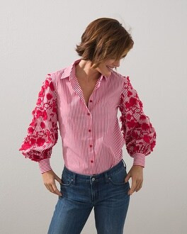 3D Embroidered Poplin Stripe Shirt | Chico's