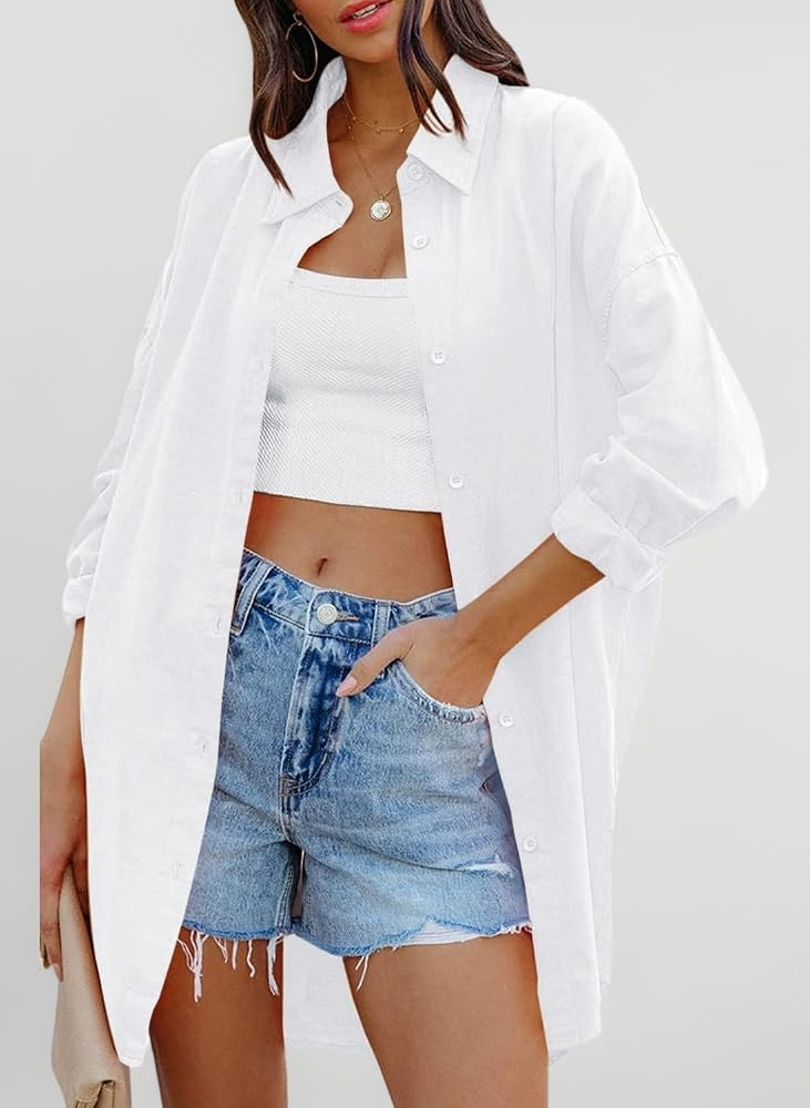 Cicy Bell Damen Bluse Oversized Langarm Button Down mit Taschen | Amazon (DE)