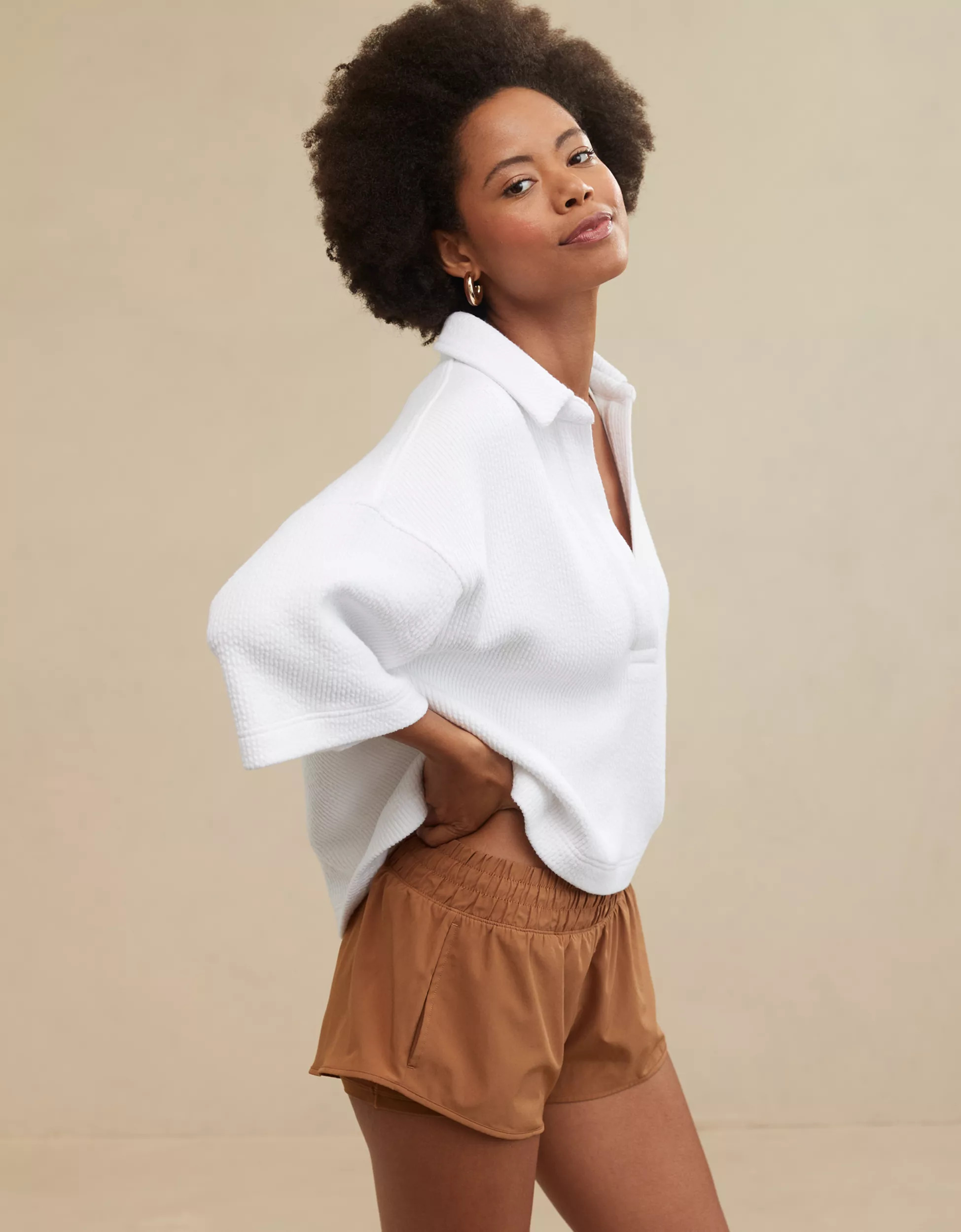 Aerie Wonder Short Sleeved Polo Sweatshirt | Aerie