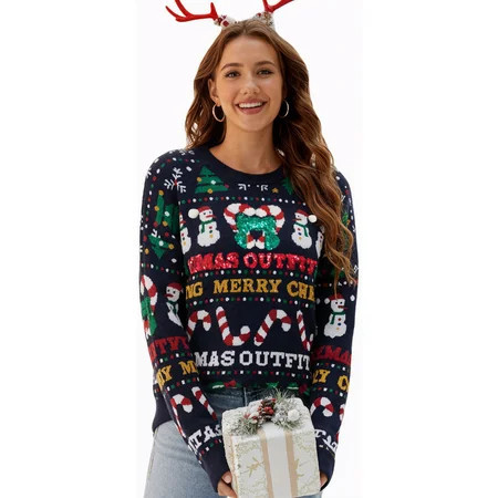WQD Christmas Sweaters for Women Cute Fuzzy Funny Wintertime and Holiday Parties Knitted Pullover Sweater for Holiday Party New Year | Walmart (US)
