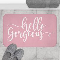 Hello Gorgeous Pink Bath Mat | Cute Bathroom Décor Funny Accessories | Etsy (US)