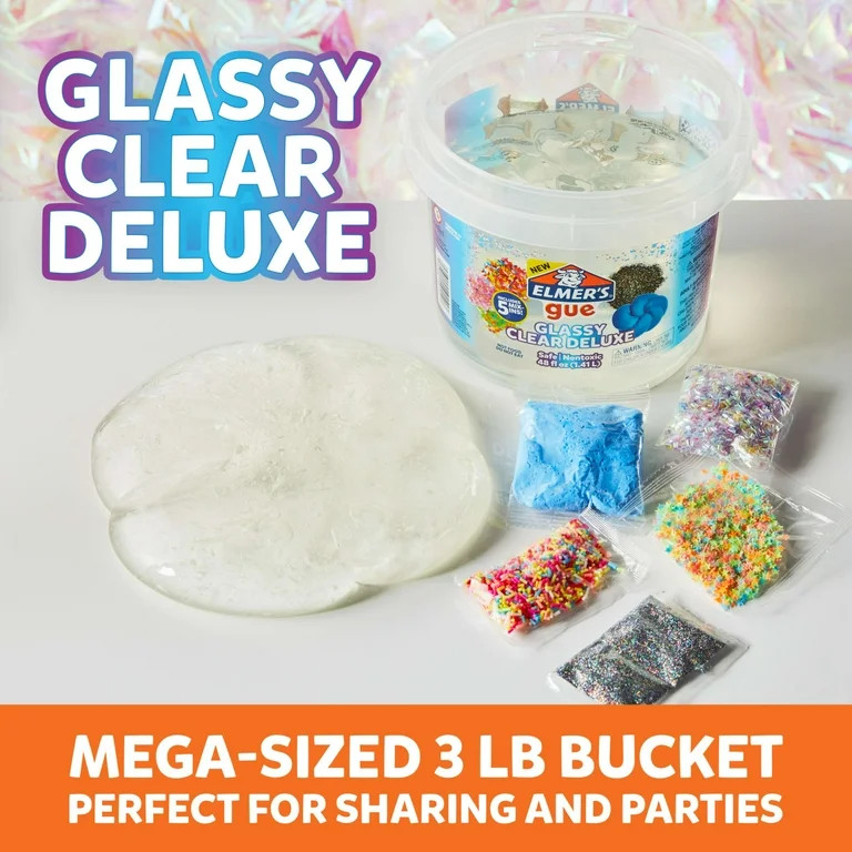 Elmer's Glue Premade Slime, Glassy Clear Slime, Includes 5 Sets of Slime Add-Ins, 3 lb. Bucket | Walmart (US)