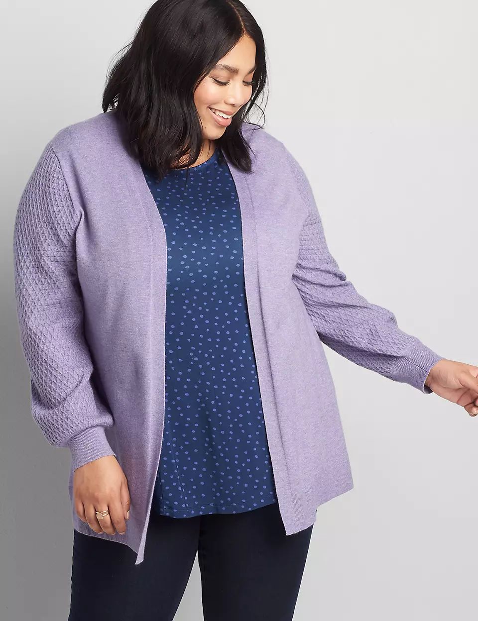 Open-Front Textured-Sleeve Cardigan | Lane Bryant (US)