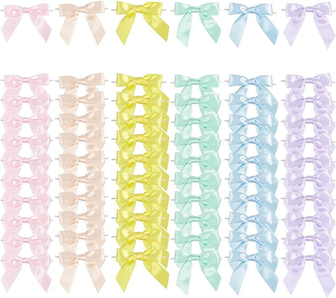 AIMUDI 6 Colors Pastel Ribbon Bows for Easter' Day Decorations 3.5" Satin Twist Tie Bows for Trea... | Amazon (US)