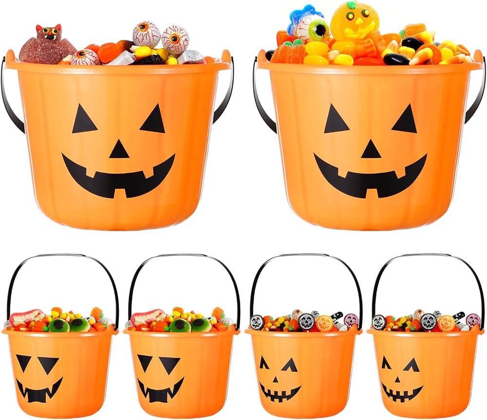 TOYANDONA 6Pcs Pumpkin Trick or Treat Bucket Halloween Candy Pail with Handle Party Favor Holder ... | Amazon (US)