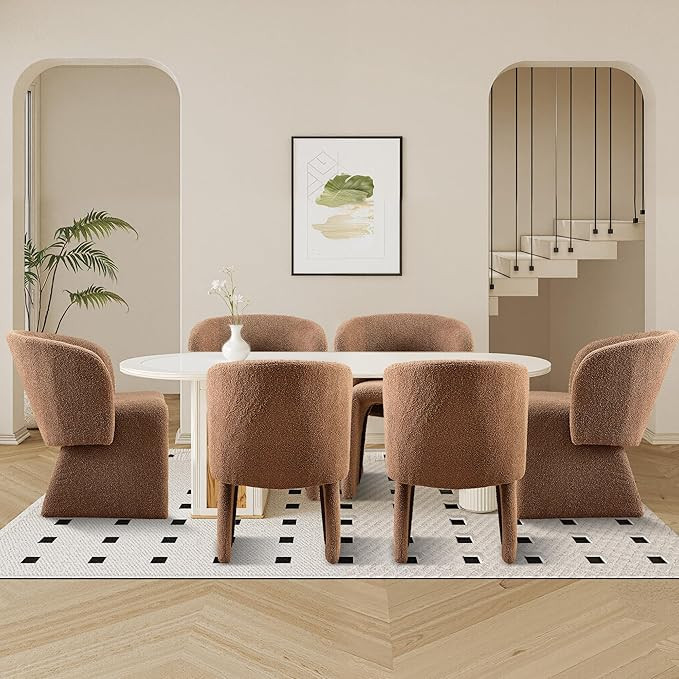 Barrel Kitchen & Dining Room Chairs Set of 6, Modern Comfy Makeup Vanity Chairs with Arm, Upholst... | Amazon (US)