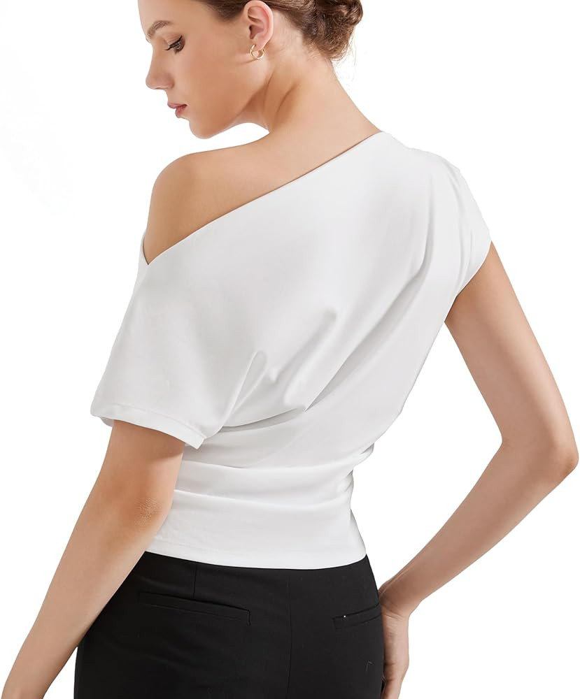 SUUKSESS Women Off The Shoulder Summer Tops One Shoulder T Shirt Casual Short Sleeve Boat Neck Te... | Amazon (US)