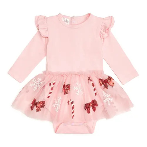 Sweet Wink Candy Cane Cutie Christmas Long Sleeve Tutu Bodysuit in Light Pink at Nordstrom, Size 3-6M | Nordstrom