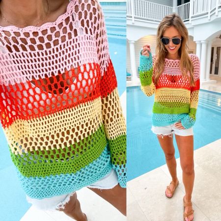 Loving this beautiful rainbow crochet sweater for spring !! #pinklily #crochet #springstyle 

Use code TORIG20 for discount 

#LTKsalealert #LTKstyletip #LTKfindsunder50