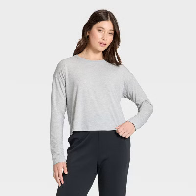 Women's Beyond Ease Cropped Long Sleeve Top - All In Motion™ Heather Gray XXL | Target