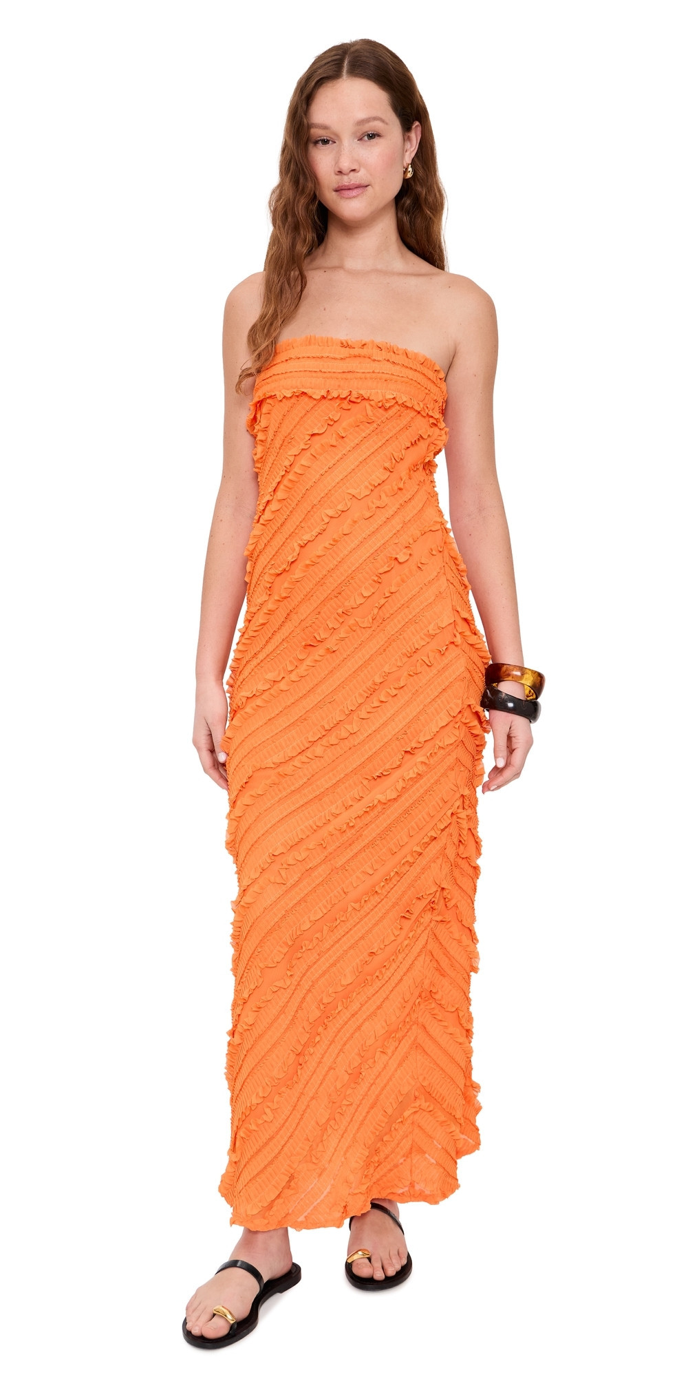 endless rose Strapless Ruffled Maxi Dress Orange S | Shopbop