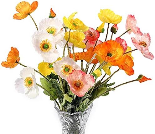 Lumoslyy Artificial Flowers Silk Poppy Flowers for Home Decor Bouquet Wedding Party Faux Flower Pack | Amazon (US)