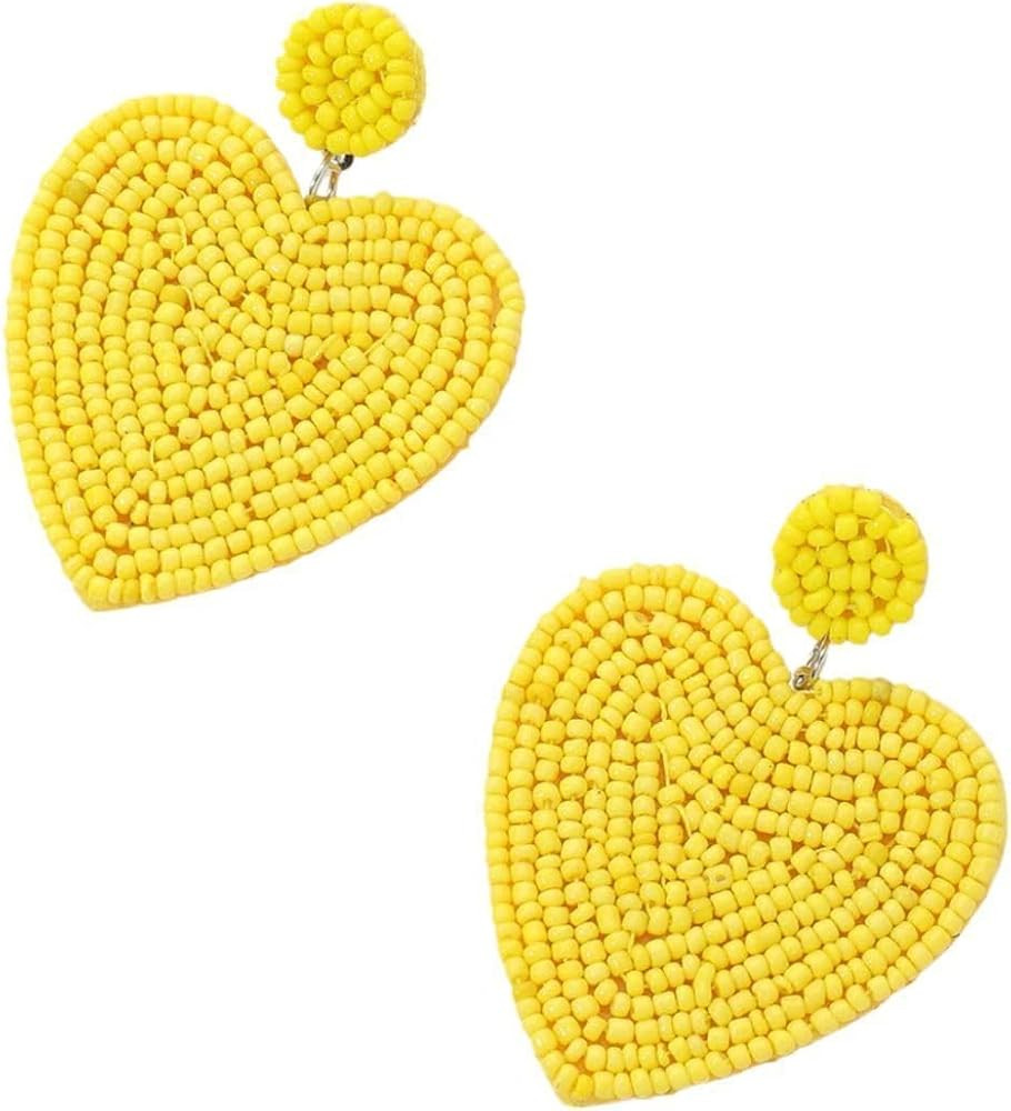 Beaded Heart Drop Earrings Valentine’s Day Red Pink Seed Bead Heart Dangle Earrings for Women J... | Amazon (US)