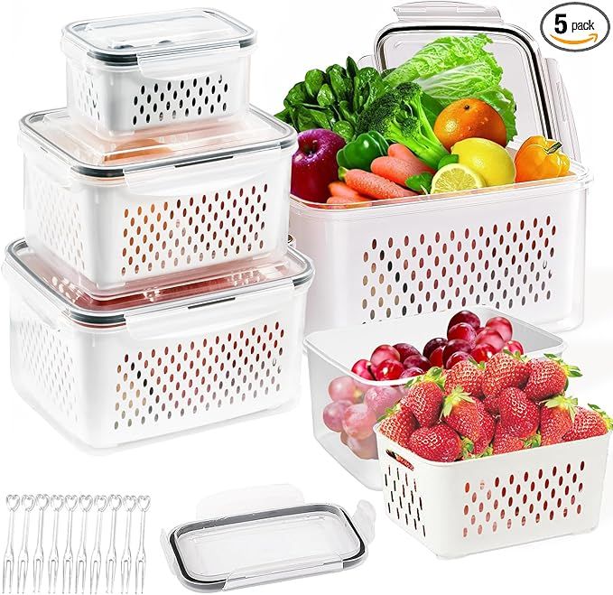 MsPrLs Fruit Storage Containers for Fridge 5 Pack | Fruits and Veggie Containers for Refrigerator... | Amazon (US)