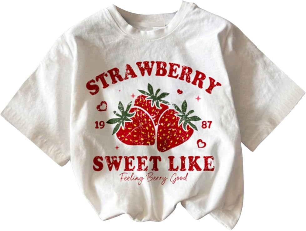 RoseSeek Girl's Graphic Print Tee Shirt Round Neck Short Sleeve T Shirts Summer Cute Trendy Tops | Amazon (US)