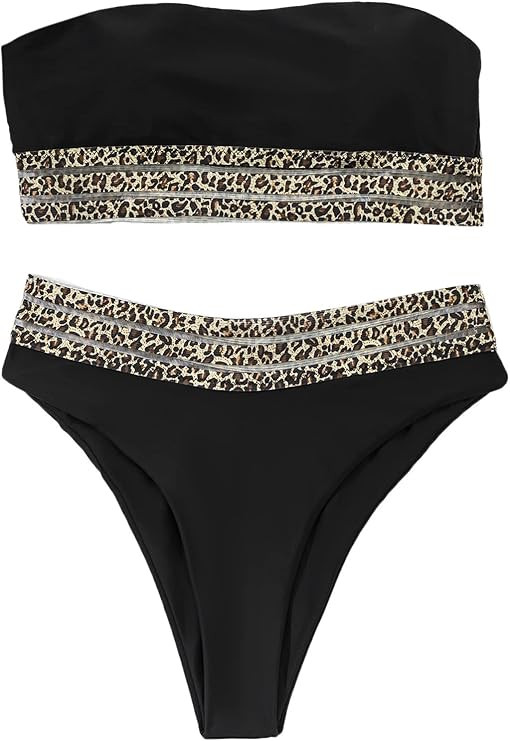 SweatyRocks Women's Bathing Suits Striped Bandeau Bikini high Waisted Swimsuits Swimwear Set | Amazon (US)