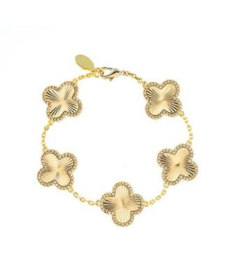 18K Gold Plated Five Station Flower Bracelet - Gold with clear cz | Macy's