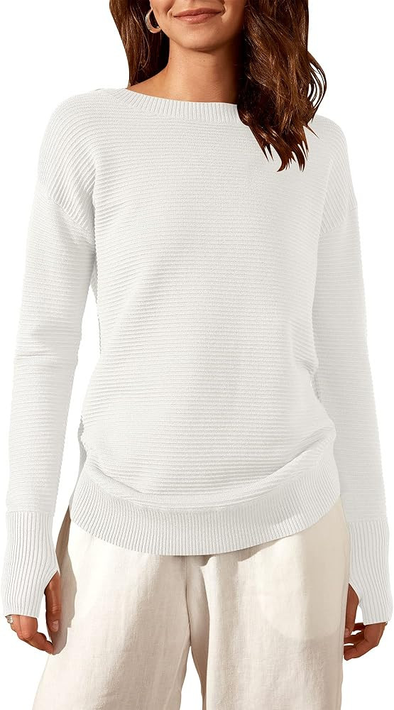 Prinbara Womens Crewneck Batwing Sleeve Drop Shoulder Oversized Casual Slouchy Knit Sweater Pullo... | Amazon (US)