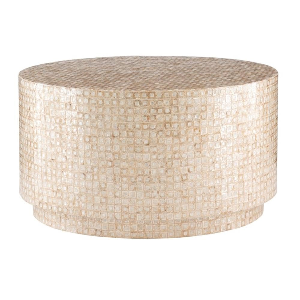 MAKLAINE Round Coffee Table, 30 in Gold and Ivory Capiz Shell Mosaic Finish, MDF Construction, Mo... | Amazon (US)