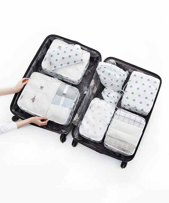 Hong Way Luggage Green - Green & White Cactus Suitcase Organizer Eight-Piece Bag Set | Zulily