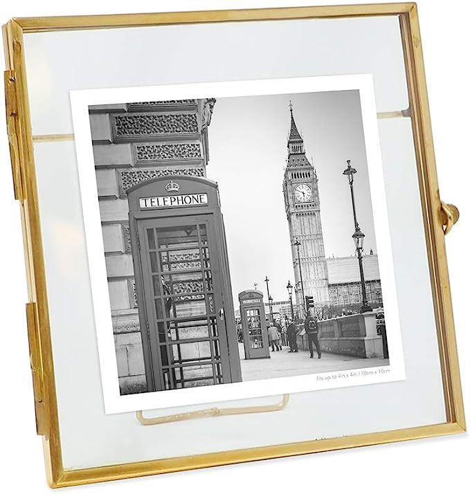 Isaac Jacobs 4x4, Antique Gold, Vintage Style Brass and Glass, Metal, Floating Desk Photo Frame, ... | Amazon (US)