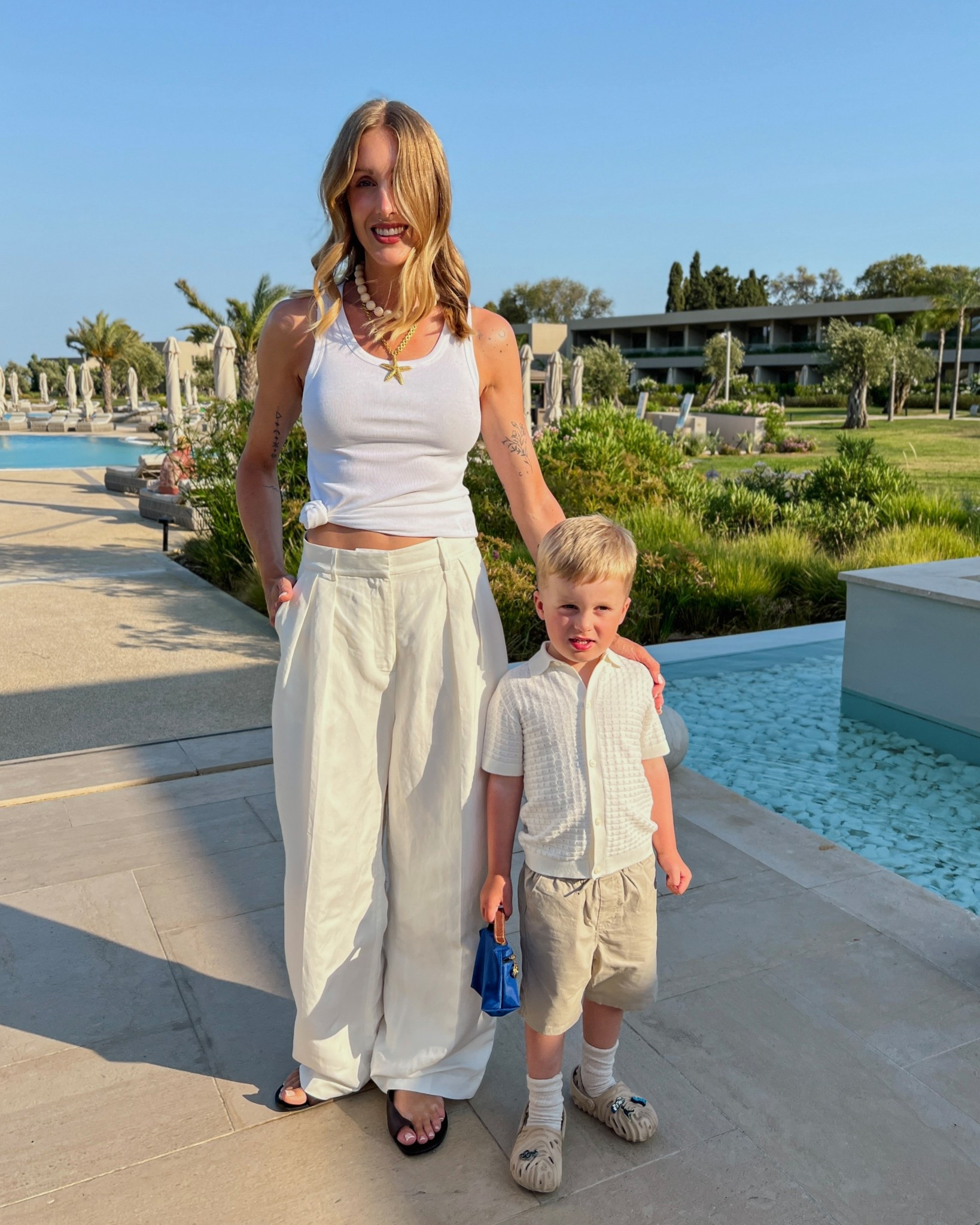 White party outfits - holiday outfits - mum and son - white trousers - white tank top - wardrobe basics - COS - Lilysilk 

*romans outfit is from Next 

#LTKsummer #LTKuk #LTKeurope