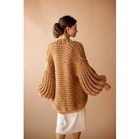 Beige Jacket Cable Knit Cardigan Oversized Sweater Wool Coat Women Bomber | Etsy (US)