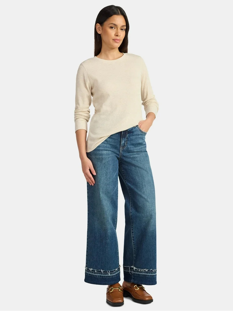 Time and Tru Women's Thermal Tee with Long Sleeves, Size XS-XXXL | Walmart (US)