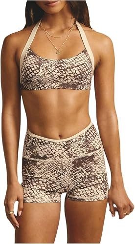 RoseSeek Women's 2 Piece Workouts Set Snake Print Halter Tops with Mini Shorts Set Y2k Sports Gym... | Amazon (US)