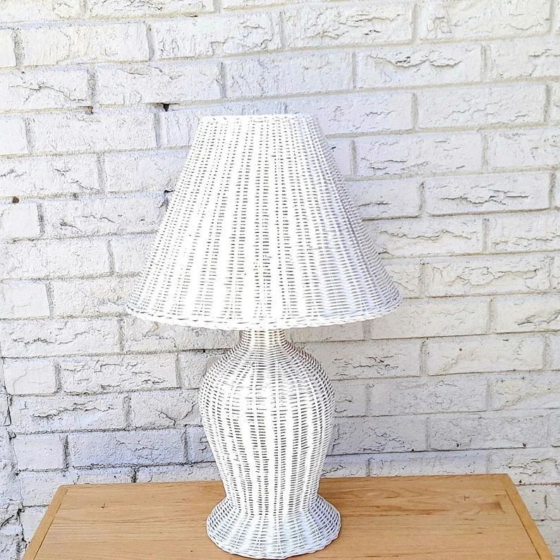 Vintage White Wicker Table Lamp With Shade - Etsy | Etsy (US)