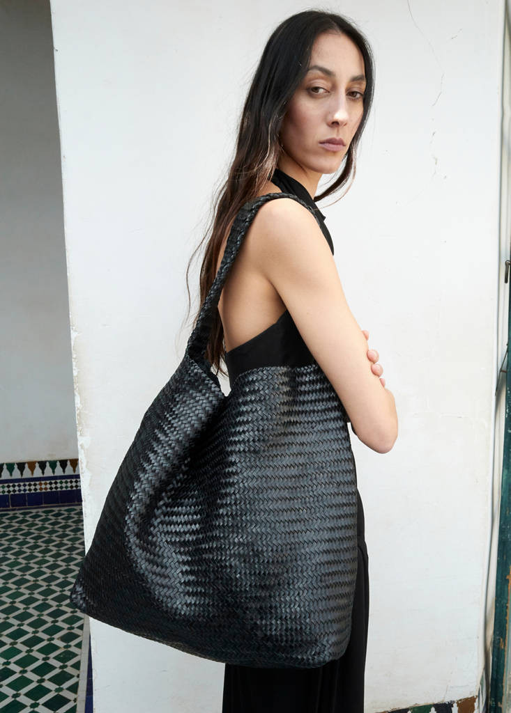 Large braided leather bag black - Women - One size - MANGO | MANGO (UK)