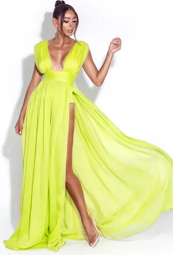 Valley Of Angels Chiffon Pleated High Slit Maxi Dress | Nordstrom