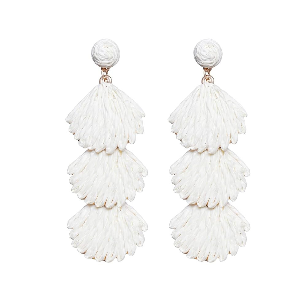 Raffia Dangle Earrings for Women - Boho Statement Rattan Drop Jewelry with Shell Design, Lightwei... | Amazon (US)