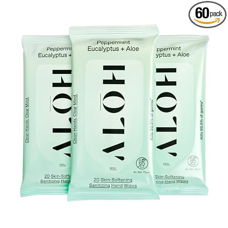 ALŌH Peppermint Eucalyptus + Aloe Sanitizing Hand Wipes - Clean Hands, Clear Mind On The Go Sani... | Amazon (US)