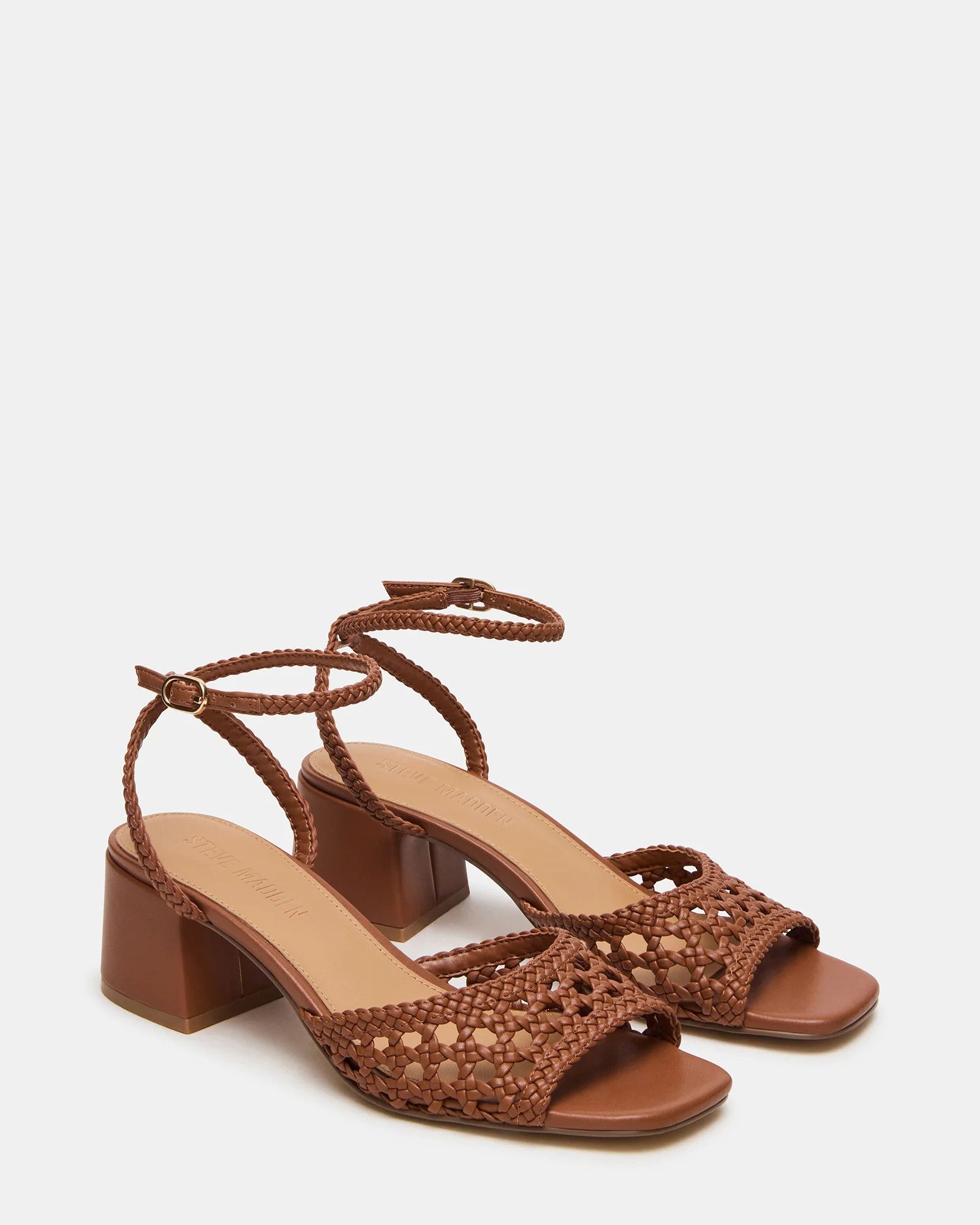 SOLEIL Tan Square-Toe Woven Women's Sandal | Steve Madden (US)