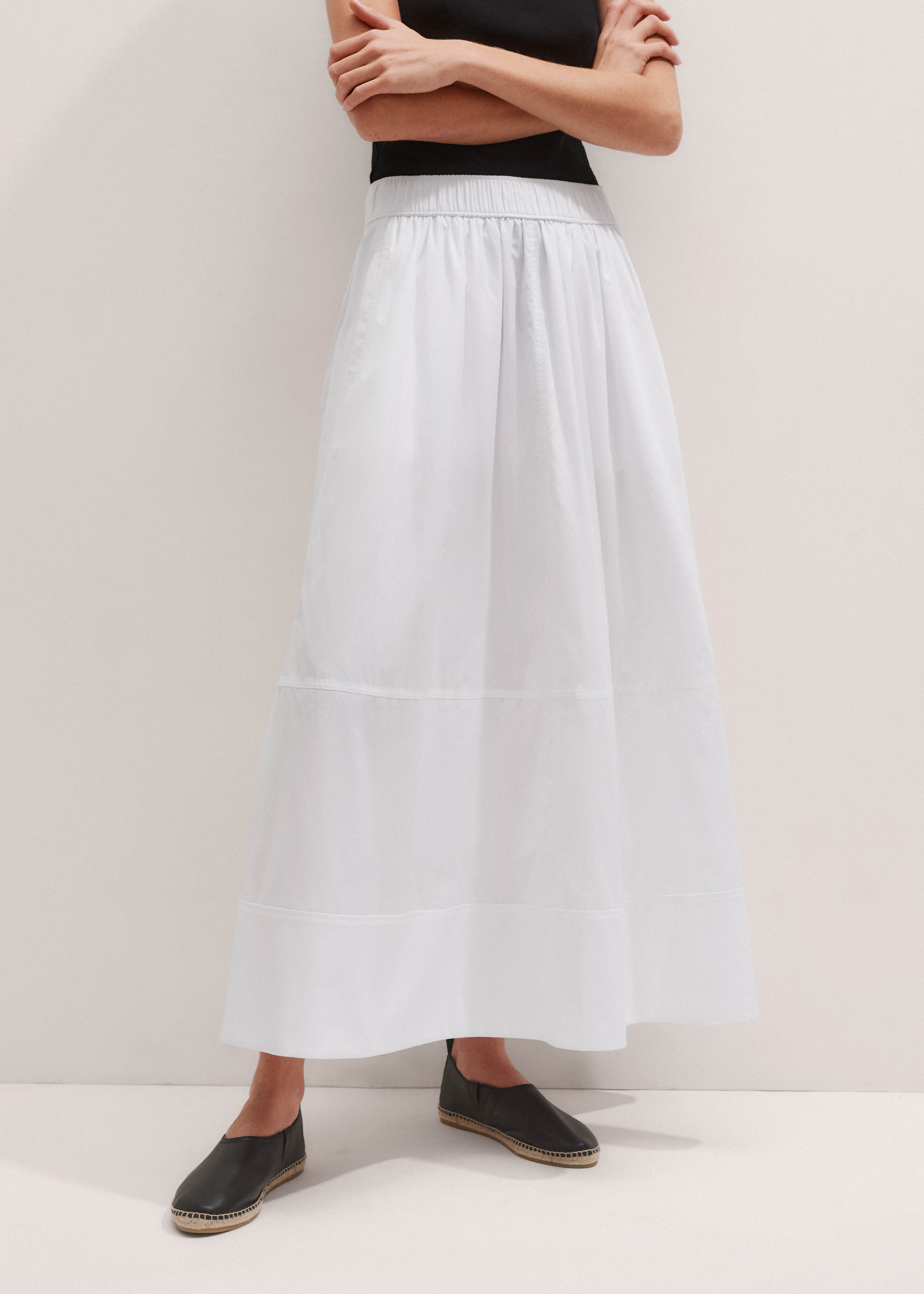 Women's White Cotton Voile Panelled Skirt | ME+EM | ME+EM Global (Excluding US)