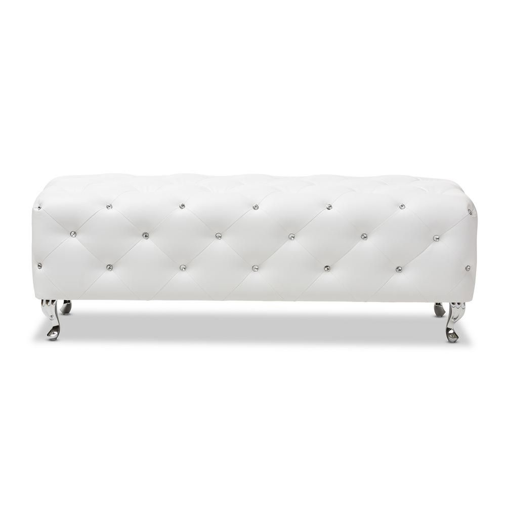 Baxton Studio Stella Glam White Faux Leather Upholstered Ottoman, Black/Chrome | The Home Depot