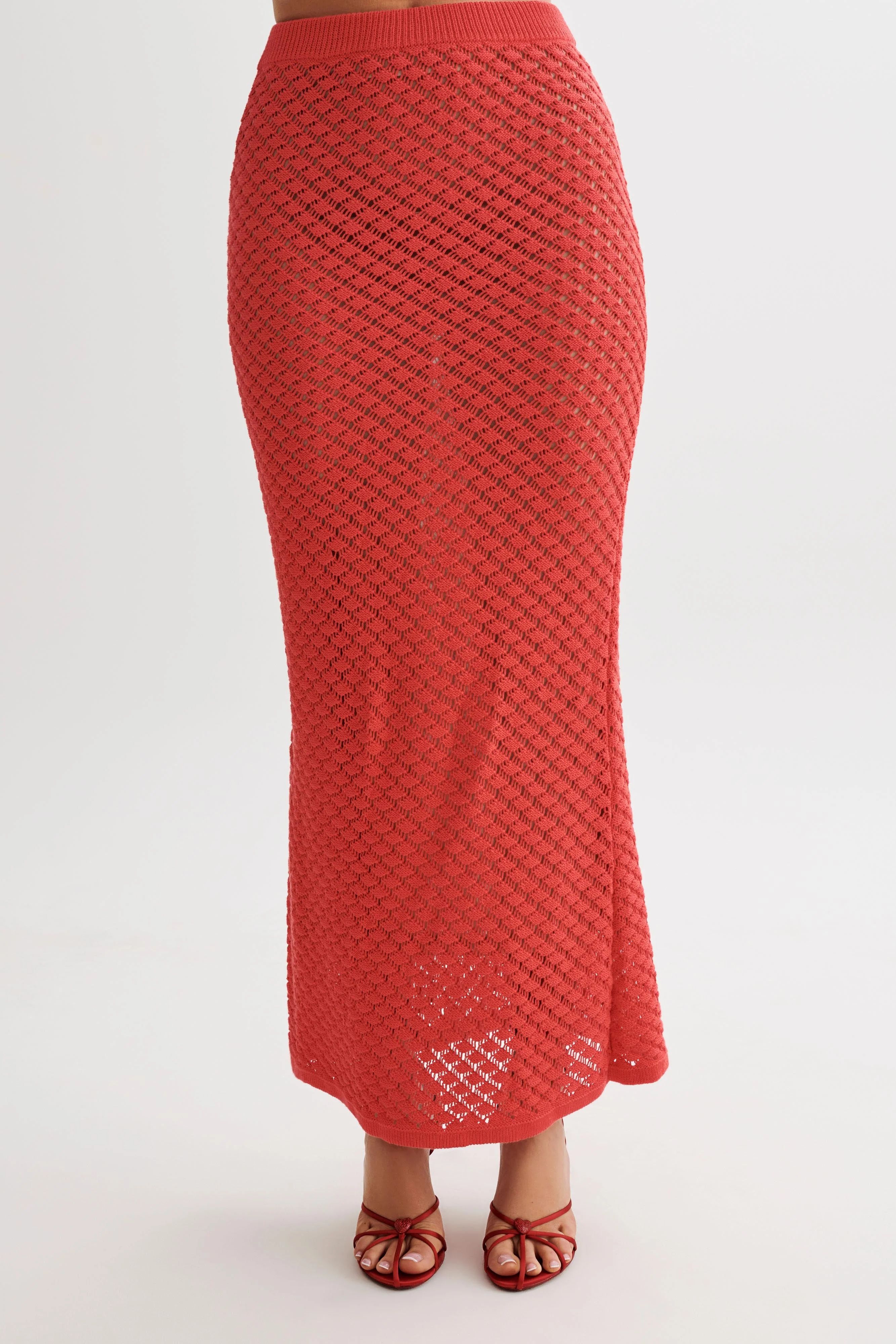 Guiliana Knit Maxi Skirt - Pomegranate | MESHKI US