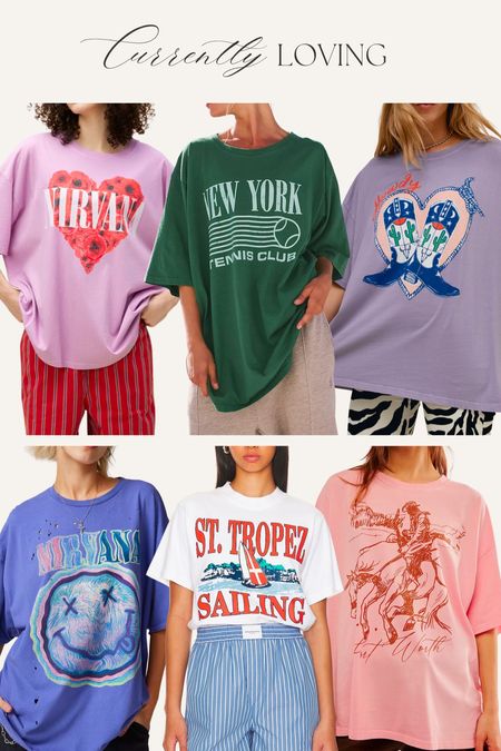 Fun colorful graphic tees for spring and summer! Wear with shorts, jeans, over dresses and over long sleeve tees. Perfect for warmer weather! 