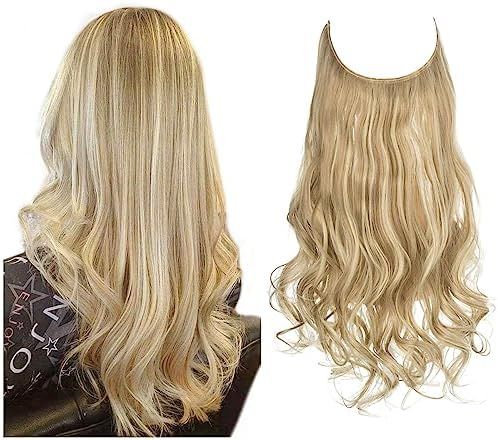 SARLA Hair Extensions Invisible Wire Dirty Blonde Highlight Wavy Curly Synthetic Hairpieces Balay... | Amazon (US)
