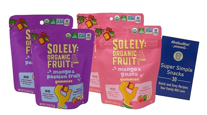 Solely Organic Fruit & Vitamin C Gummies Snacks 2 Flavor 4 Pouch Sampler - (2) Each: Mango & Pass... | Amazon (US)