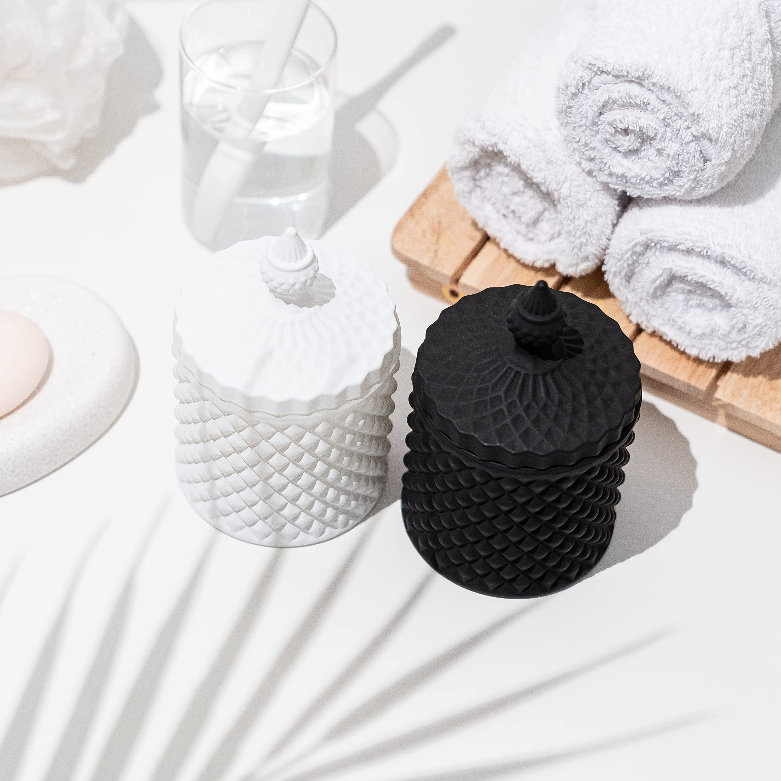 2 Pack Qtip Holder Dispenser Apothecary Glass Jars - Bathroom Storage Canisters for Cotton Ball, ... | Amazon (US)