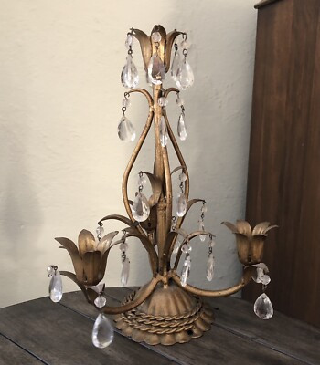 Italian Gilt Tole & Crystal Candelabra Candle Sconce Hollywood Regency Style 13” | eBay US