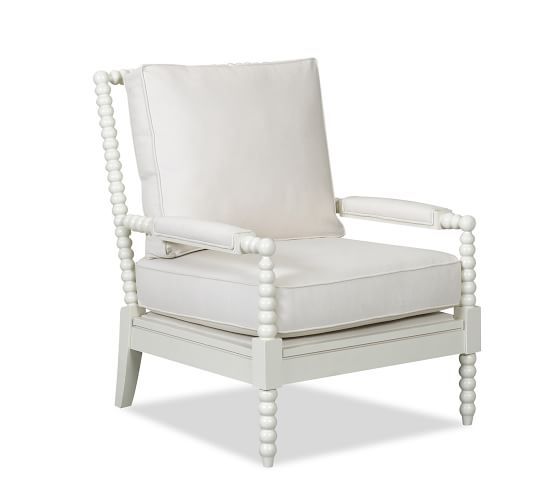 Loralie Upholstered Armchair White Finish, Polyester Wrapped Cushions, Twill Parchment | Pottery Barn (US)