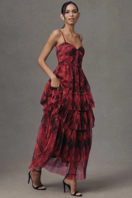 Hutch Madelina Pleated Tulle Tiered Maxi Dress | Anthropologie (US)