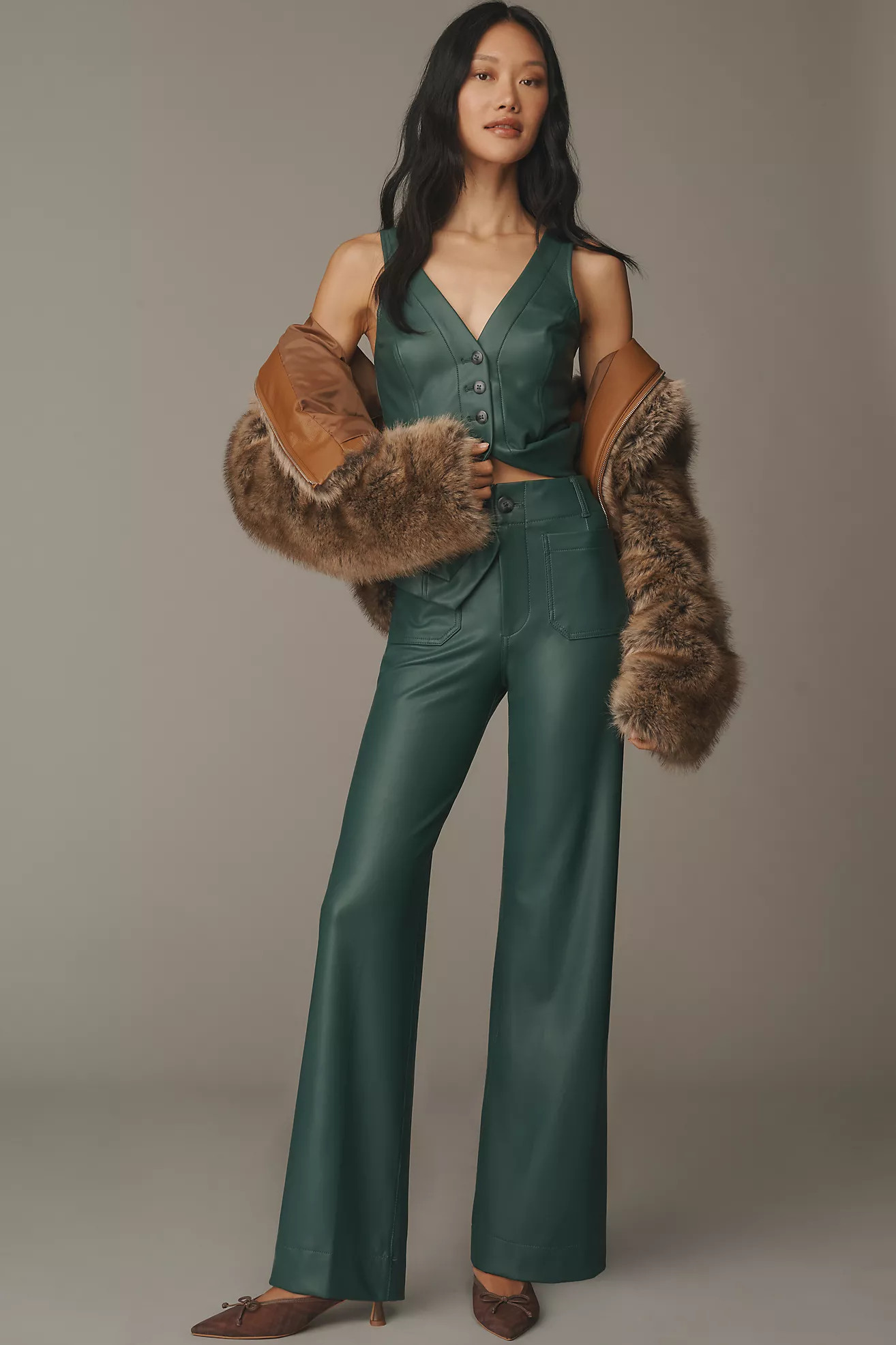 The Colette Faux Leather Full-Length Wide-Leg Pants by Maeve | Anthropologie (US)