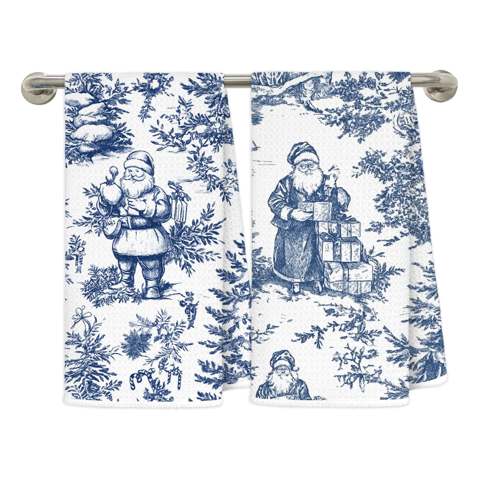 Blue and White Chinoiserie Christmas Santa Kitchen Dish Towels, Grandmillennial Holiday Xmas Tree... | Amazon (US)