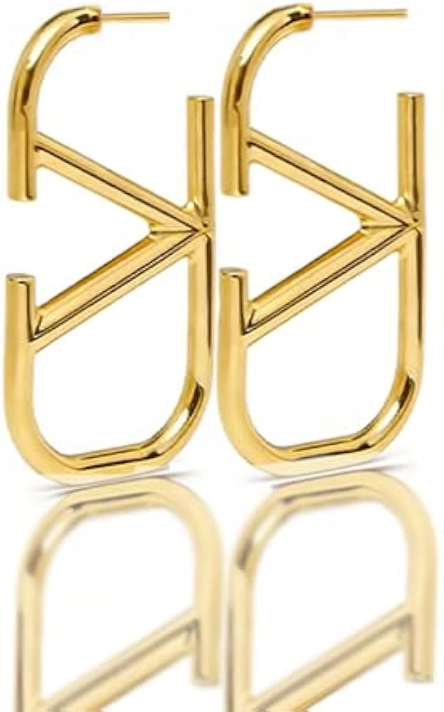 Luxury 14K V-Shaped Geometric Earrings Women Letter V Hypoallergenic Earrings Dangle Earrings | Amazon (US)